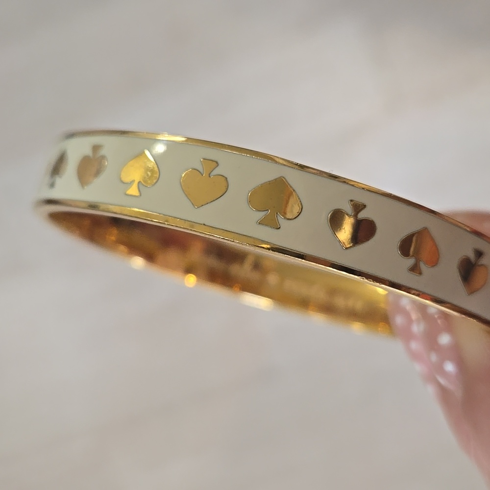 Kate Spade "Live Colorfully" Gold/Cream Enamel Bangle Bracelet - Picture 5 of 7